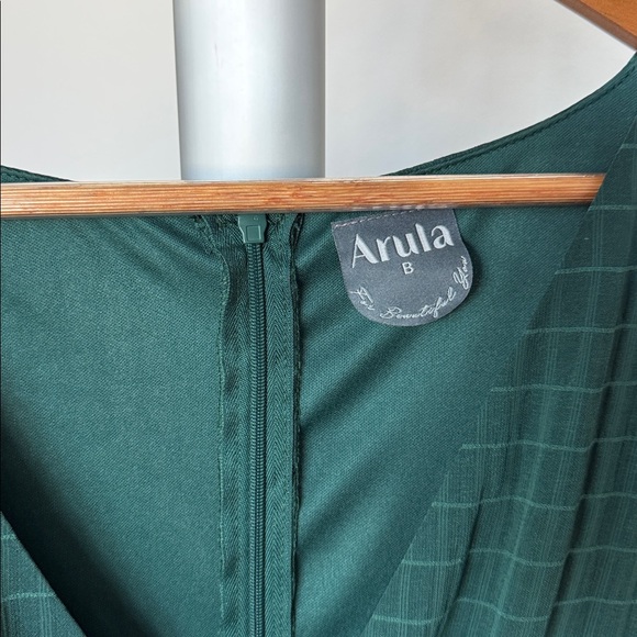 Arula Plus Chiffon Faux Wrap Mini Dress Sz 2X Green Ruffle Balloon Long Sleeve - Picture 4 of 10